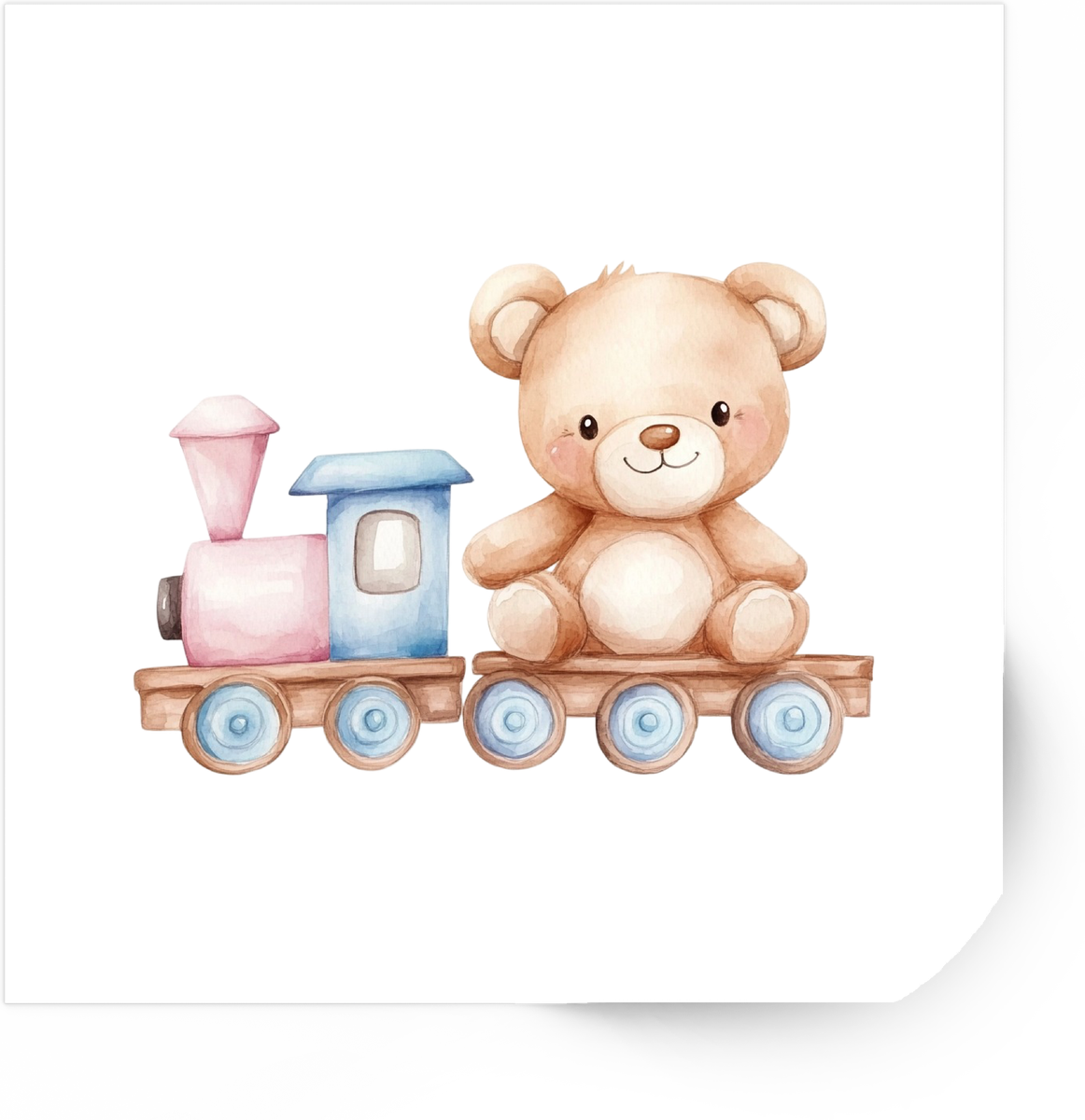 Teddy Bear Train Sticker | Cute Watercolor Toy Train Vinyl Decal | Kids Nursery Gift