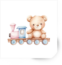 Thumbnail for Teddy Bear Train Sticker | Cute Watercolor Toy Train Vinyl Decal | Kids Nursery Gift