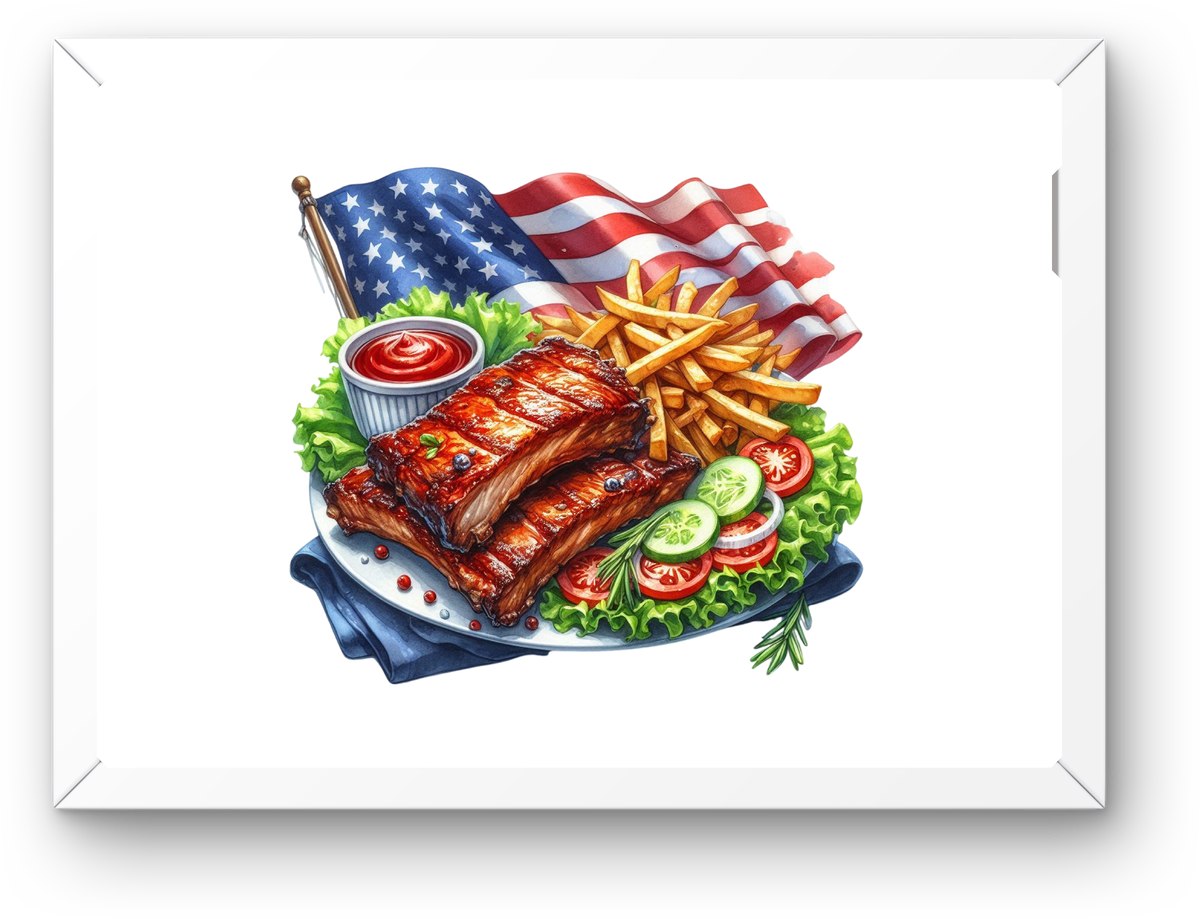 Patriotic BBQ Ribs Wall Art | American Flag Cookout Print | 4th Of July Kitchen Gift