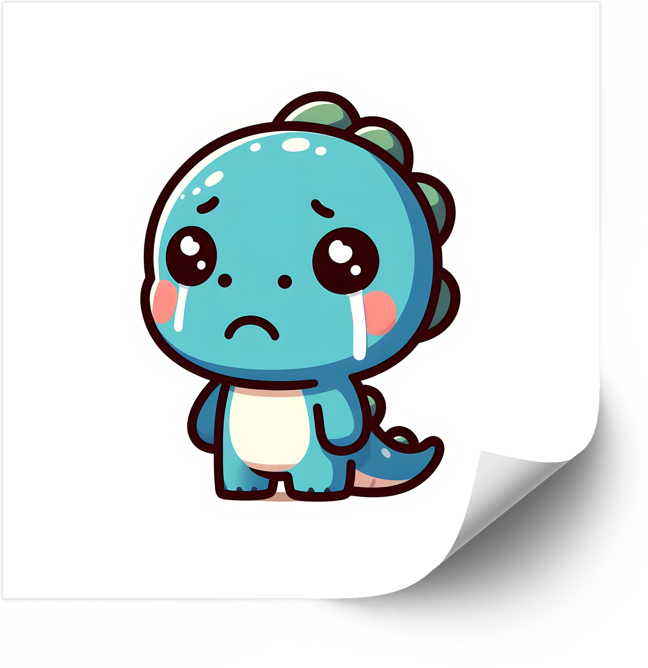Sad Crying Baby Dinosaur Sticker | Kawaii Cute Emotional Blue Dino Vinyl Decal