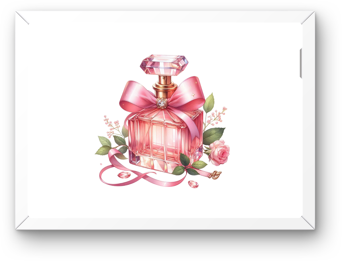 Pink Perfume Bottle Wall Art | Watercolor Floral Bow Print | Glam Vanity Bedroom Gift