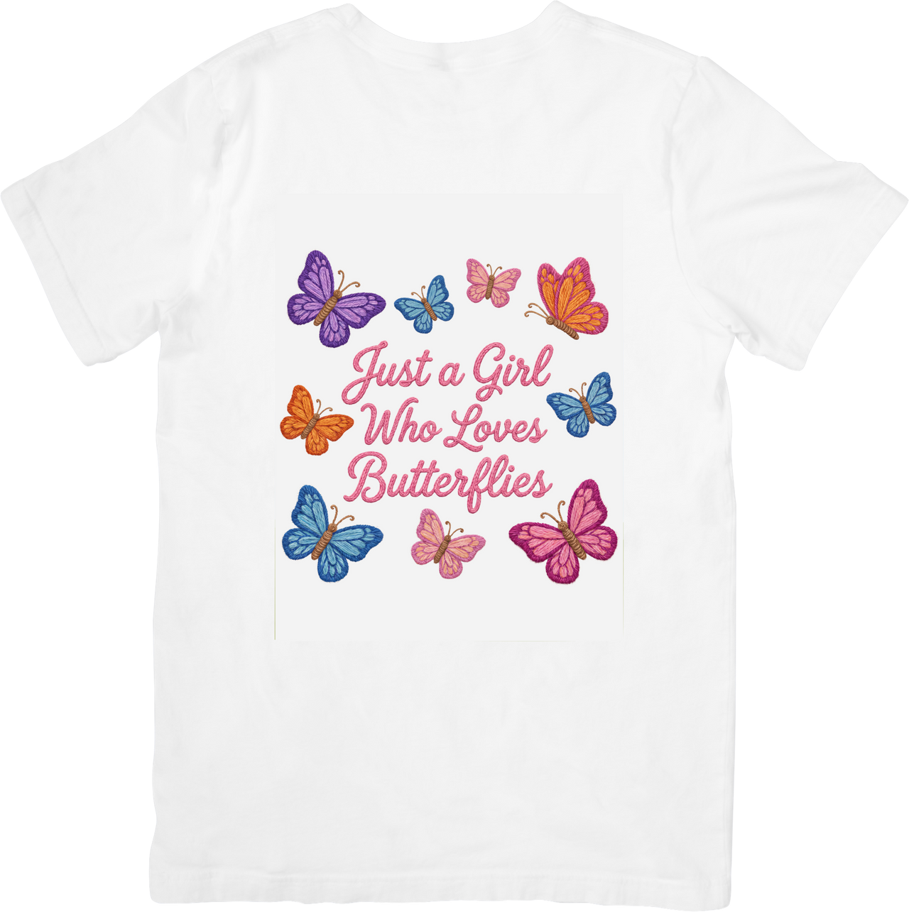 Just A Girl Who Loves Butterflies T-Shirt | Cute Pink Butterfly Graphic Tee | Girls Gift