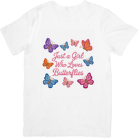 Thumbnail for Just A Girl Who Loves Butterflies T-Shirt | Cute Pink Butterfly Graphic Tee | Girls Gift
