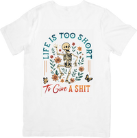 Thumbnail for Life Is Too Short To Give A Damn Skeleton T-Shirt | Retro Floral Funny Graphic Tee | Sarcastic Gift