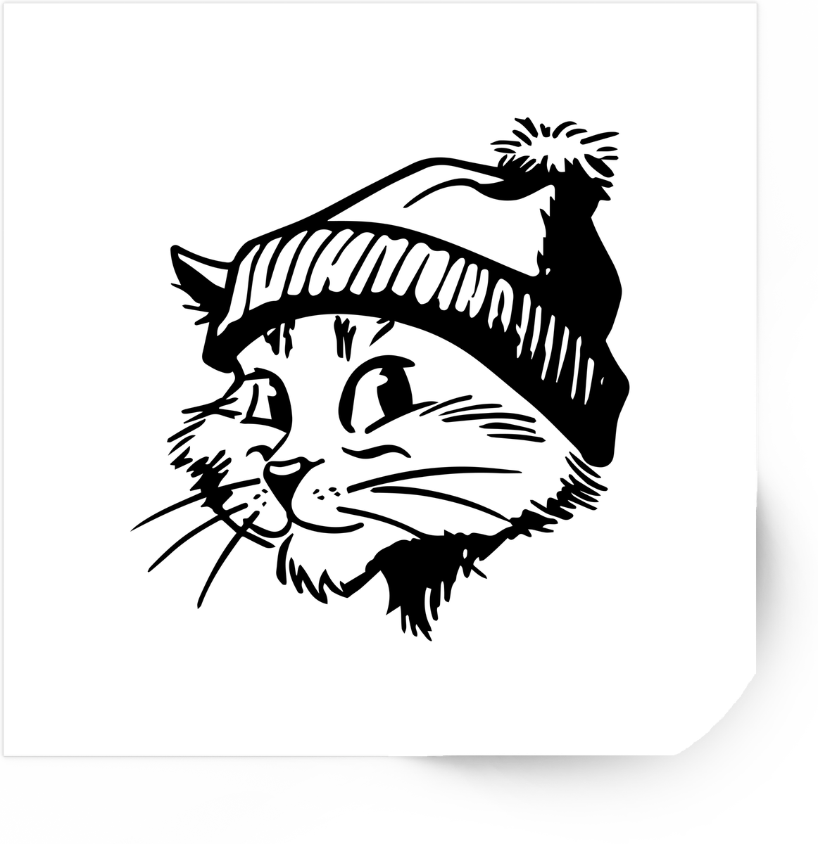 Cool Cat in Beanie Sticker | Black and White Hipster Cat Vinyl Decal | Cat Lover Gift