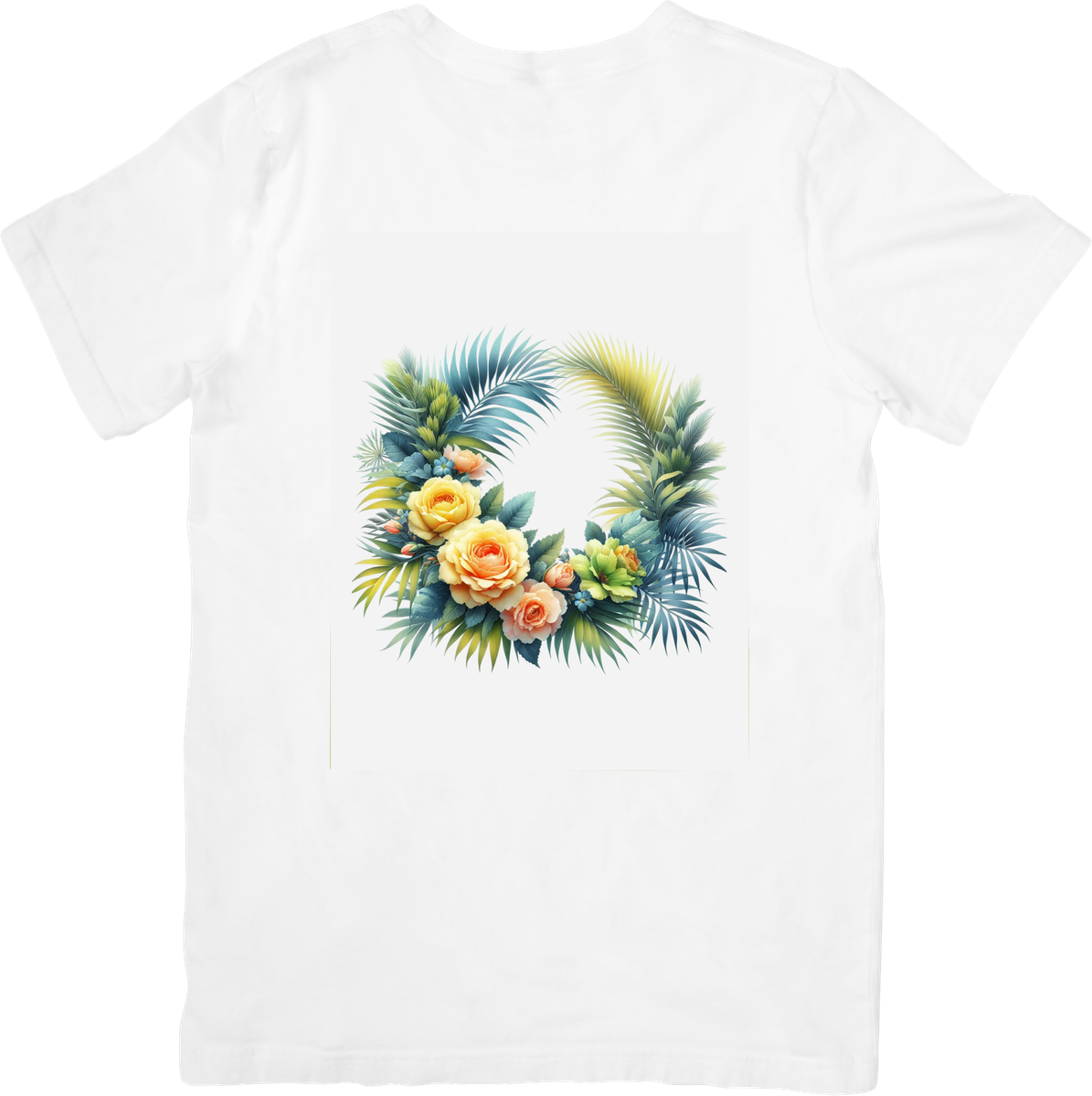 Tropical Floral Wreath T-Shirt | Watercolor Palm and Roses Graphic Tee | Summer Botanical Gift