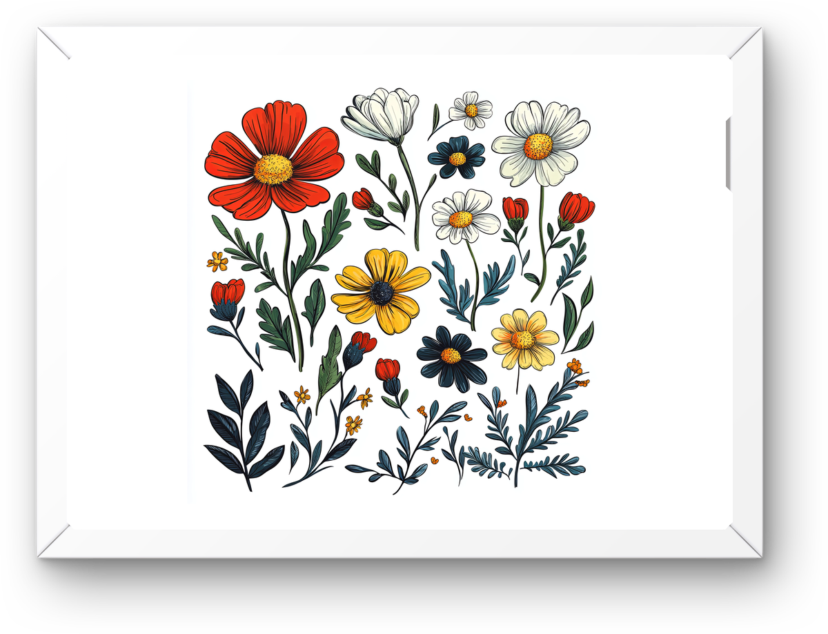 Wildflower Botanical Wall Art | Colorful Pressed Flower Print | Boho Garden Home Gift