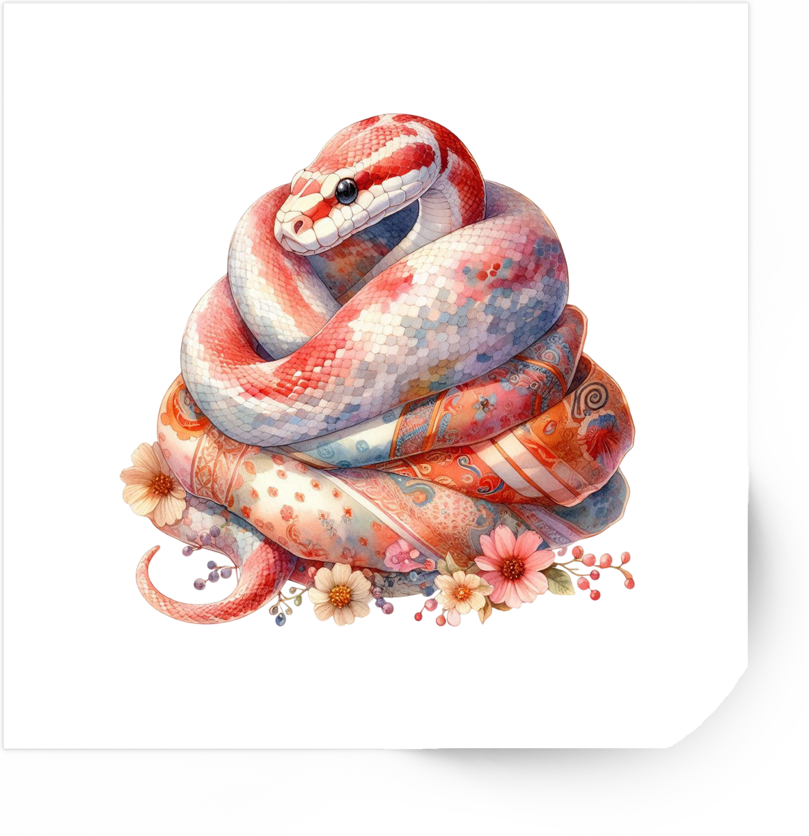 Coiled Floral Snake Sticker | Watercolor Pink Serpent Vinyl Decal | Boho Nature Gift