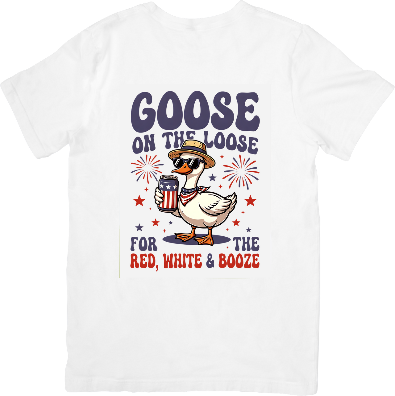 Goose On The Loose Patriotic Goose T-Shirt | Funny Red White Booze Beer Graphic Tee