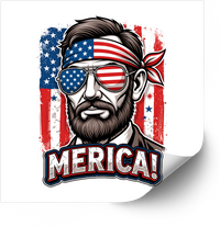Thumbnail for Merica Bearded Man Flag Sticker | Patriotic Bold American Pride Vinyl Decal