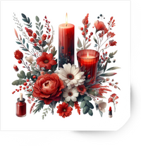 Thumbnail for Red Candle Floral Bouquet Sticker | Watercolor Winter Flowers Vinyl Decal | Cozy Holiday Gift