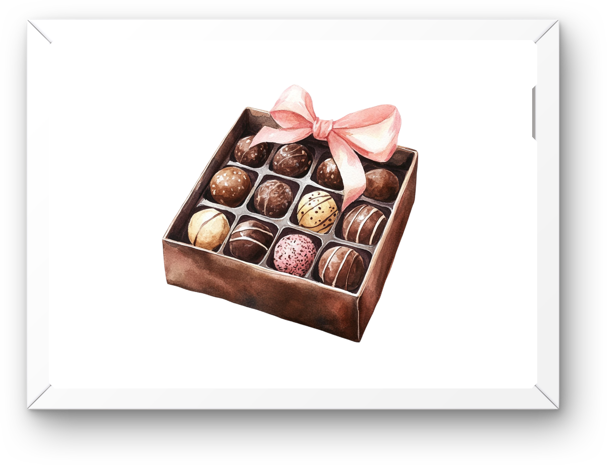 Chocolate Truffle Box Wall Art | Watercolor Bonbon Bow Print | Bakery Kitchen Gift