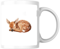 Thumbnail for Sleeping Baby Deer Mug | Watercolor Spotted Fawn Coffee Mug | Woodland Nursery Gift