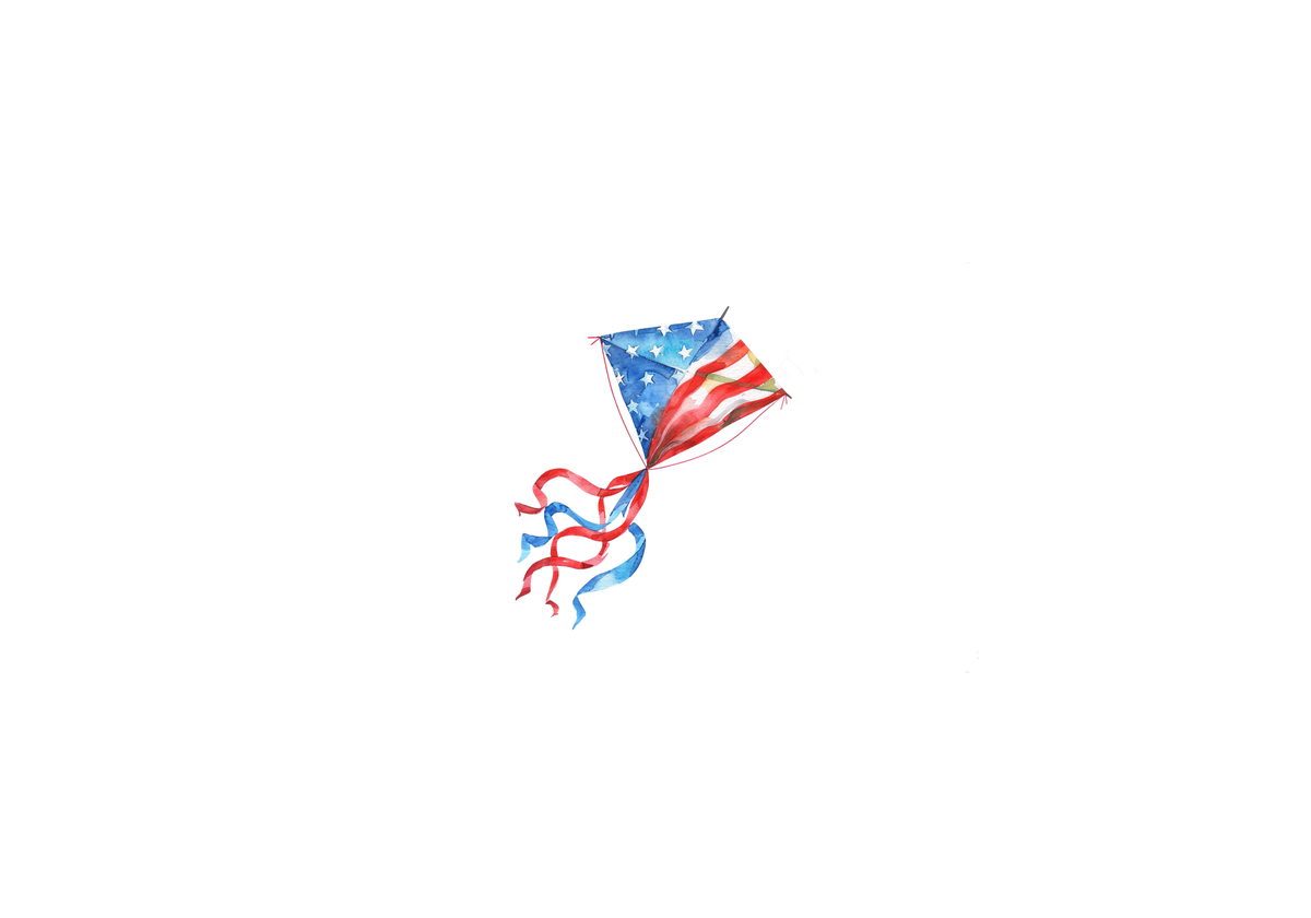 Patriotic American Flag Kite Throw Pillow | Watercolor 4th Of July Decorative Pillow | USA Gift